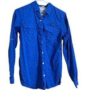 Columbia Women’s Fishing/Outdoors Casual Blue and White Dot Shirt